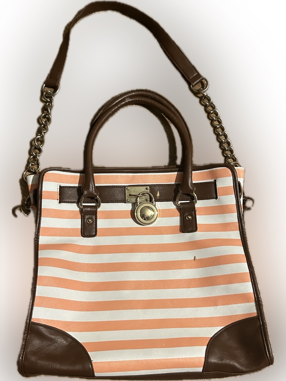 Peach & White Striped Cato Handbag/Shoulder Bag